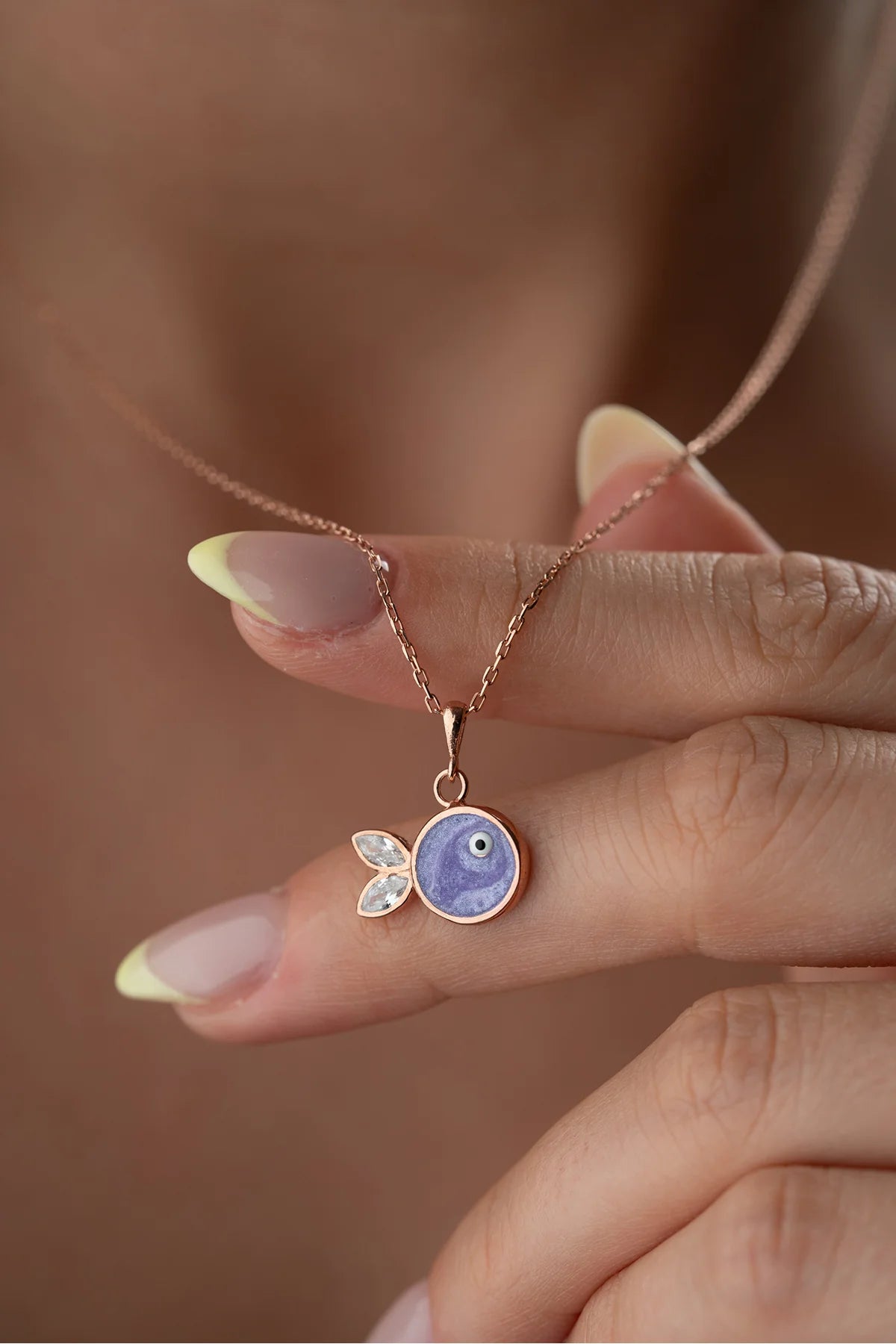 Mineli Balık 925 Ayar Rose Kaplama Gümüş Kolye