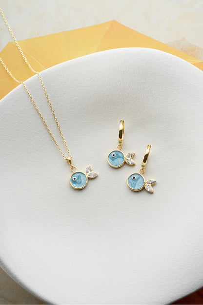 Mineli Balık 925 Ayar Altın Kaplama Gümüş Set – 2