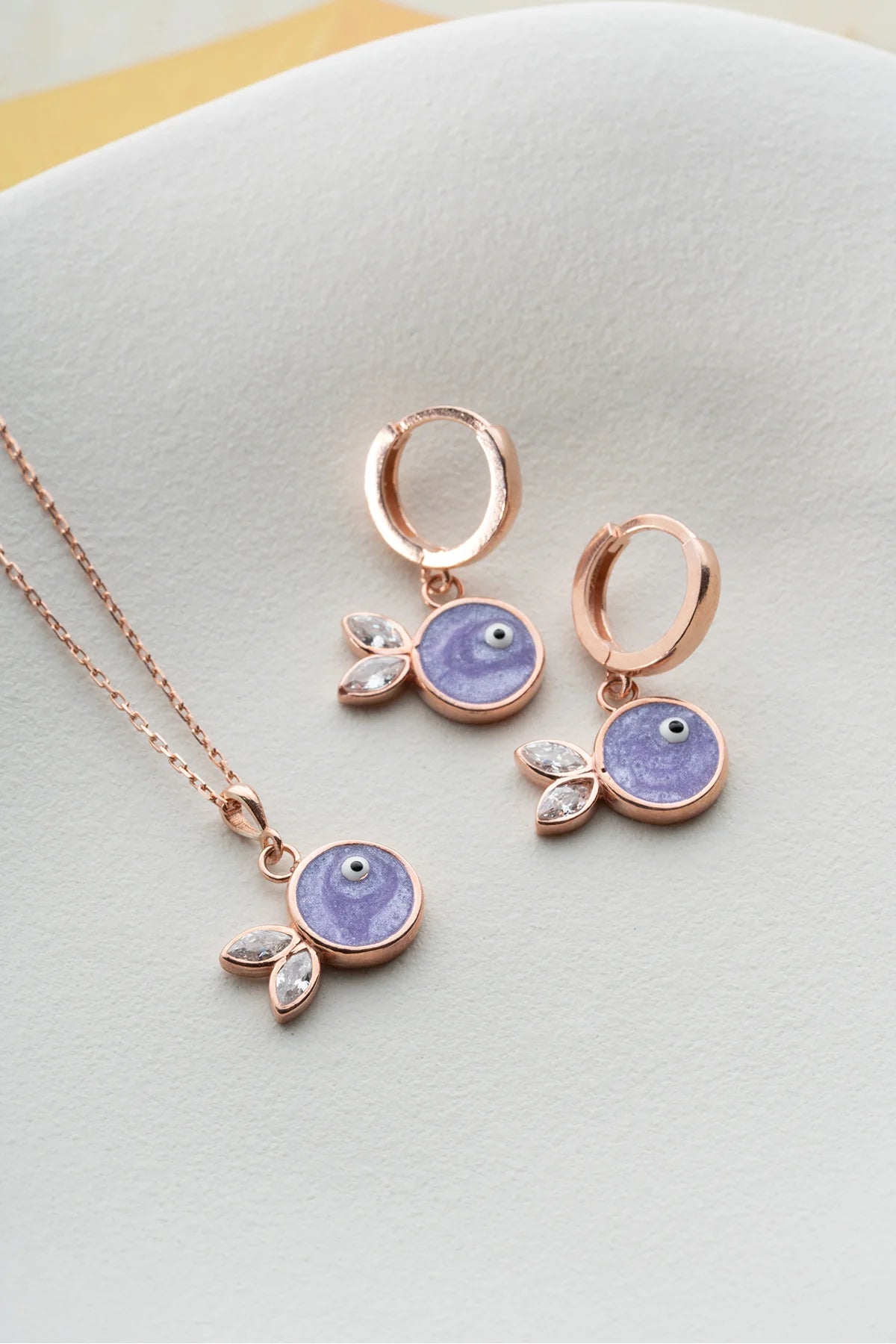 Mineli Balık 925 Ayar Rose Kaplama Gümüş Set