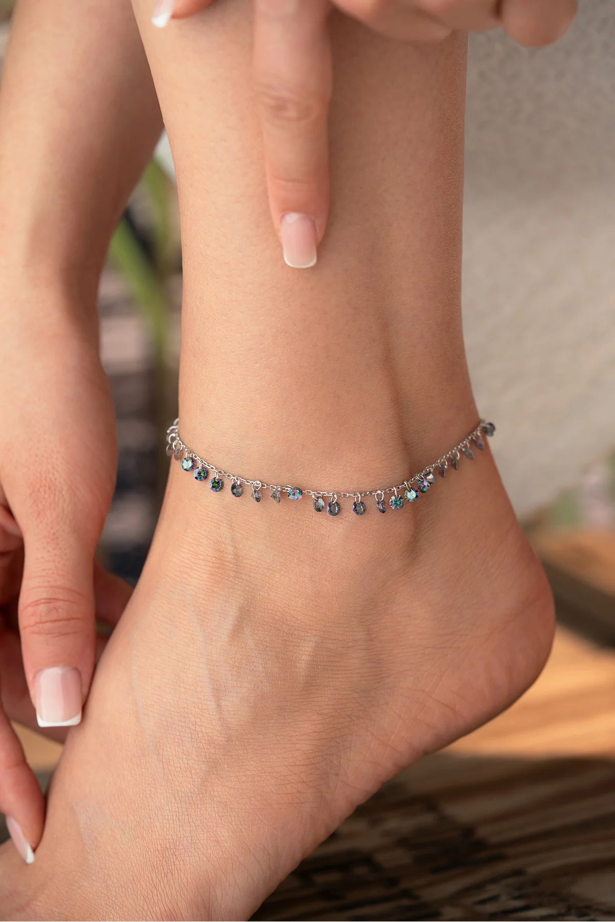 Mistiktopaz Taşlı Salaş 925 Ayar Altın Kaplama Gümüş Halhal