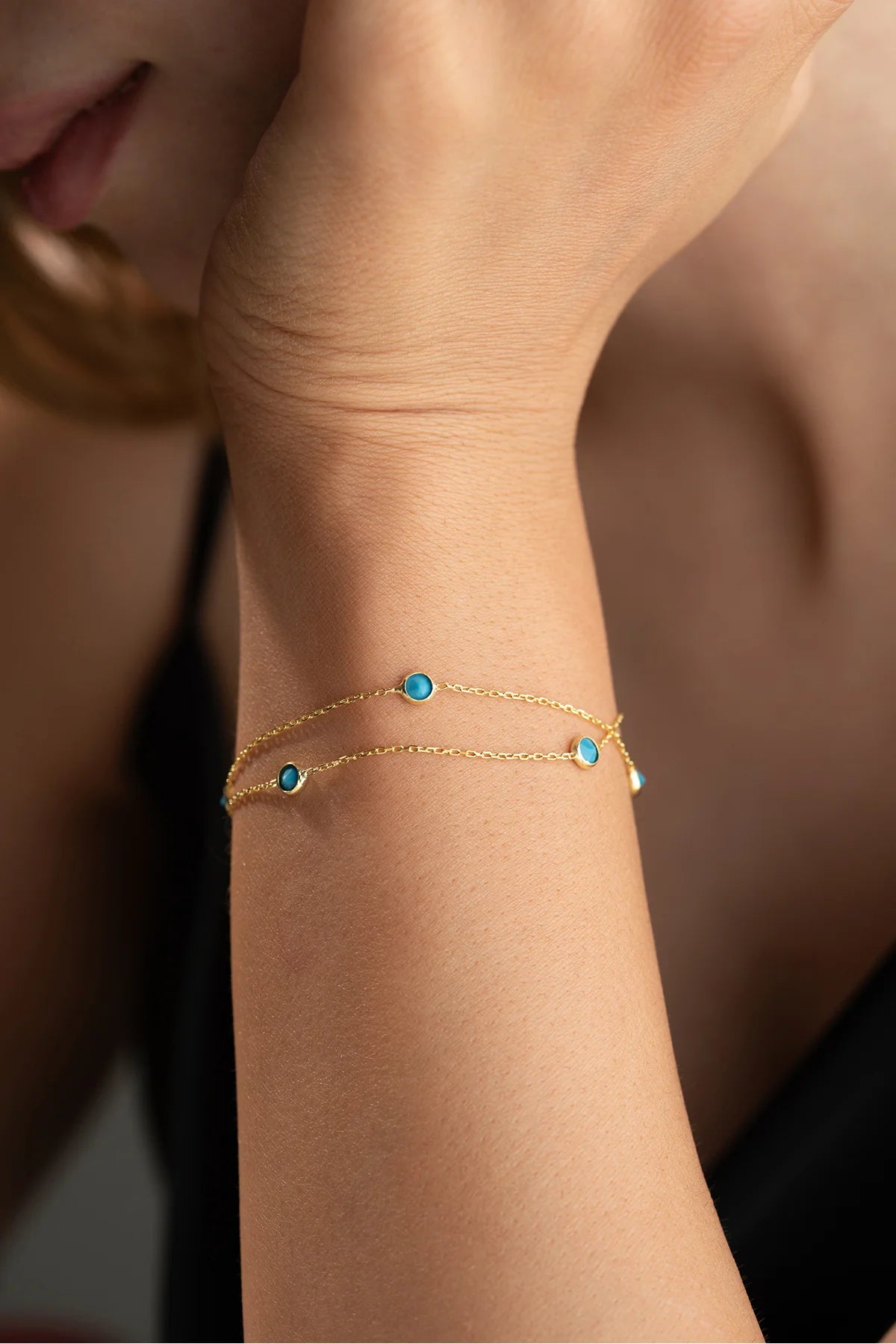 Turquoise Stone-set 925 K Gold Plated Silver Bracelet