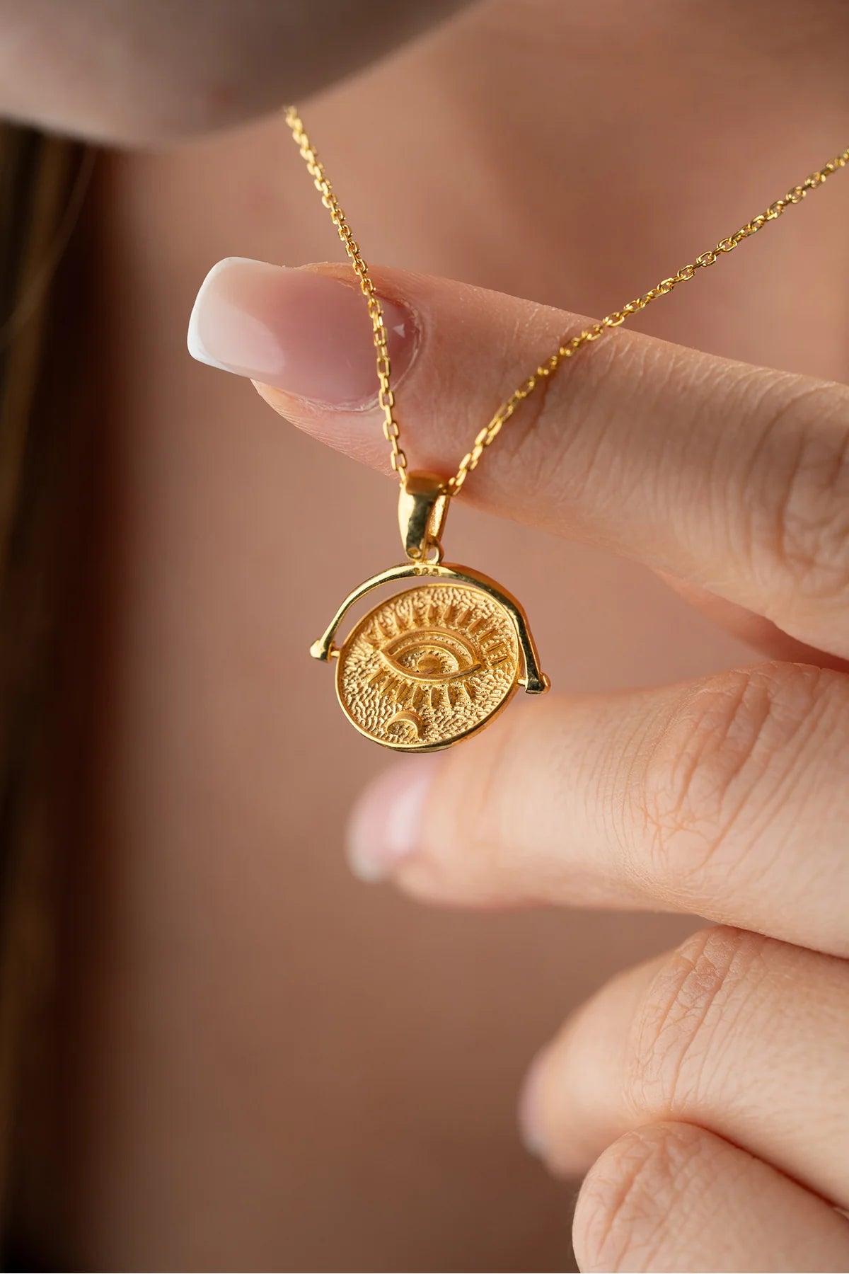 Taşsız Göz 925 Ayar Altın Kaplama Gümüş Kolye