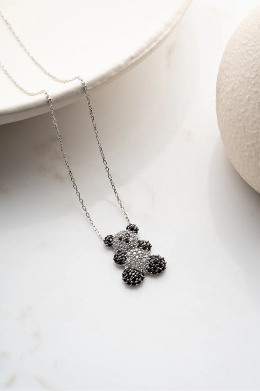 Zirkon Taşlı Panda 925 Ayar Gümüş Kolye