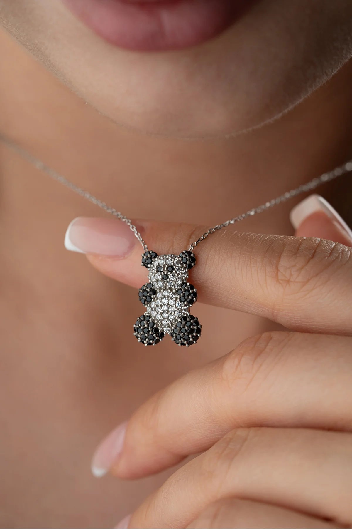 Zirkon Taşlı Panda 925 Ayar Gümüş Kolye
