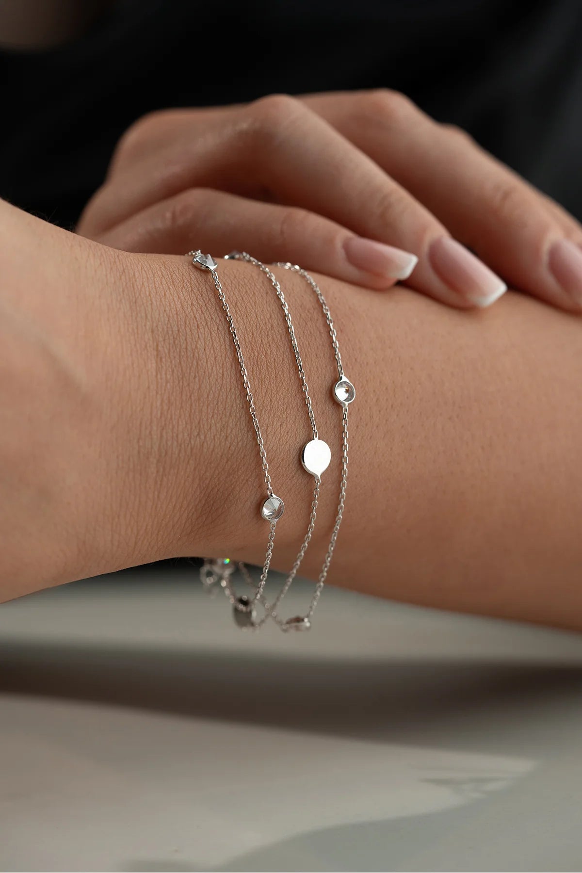3 Row Chain Stone-set 925 K Silver Bracelet