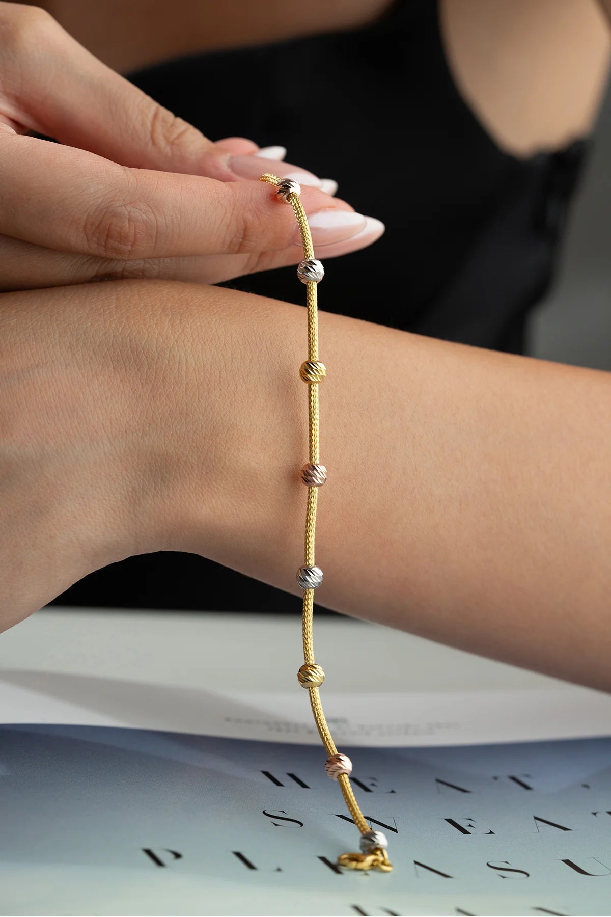 Colored Toplu Dorica 925 K Gold Plated Silver Bracelet