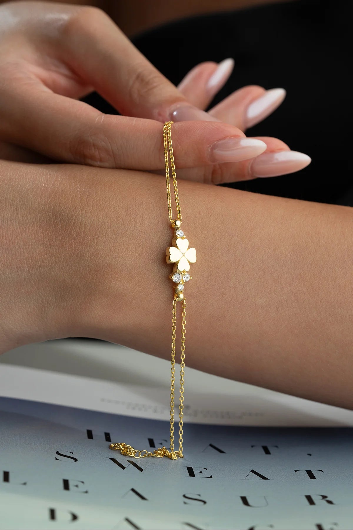 Clover 925 K Gold Plated Silver Bracelet 4