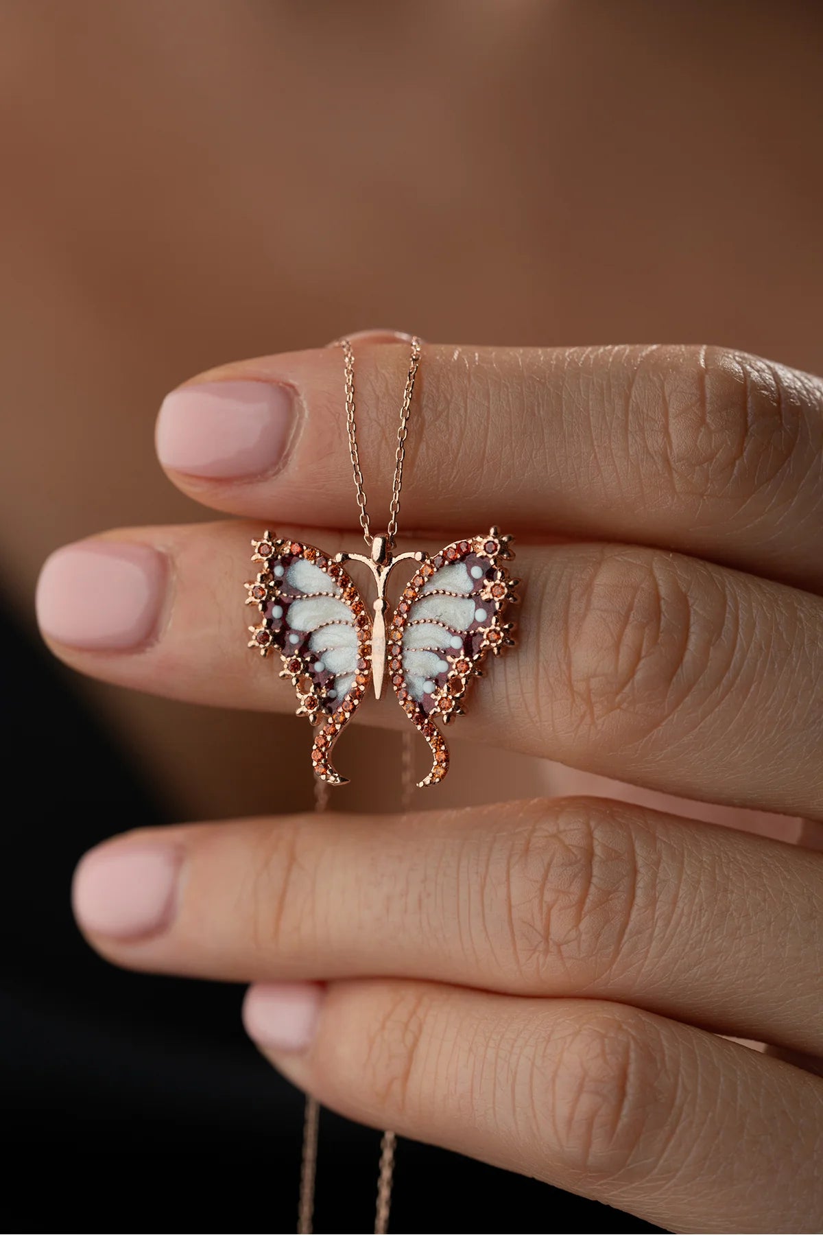 Mineli Kelebek 925 Ayar Rose Kaplama Gümüş Kolye – 4