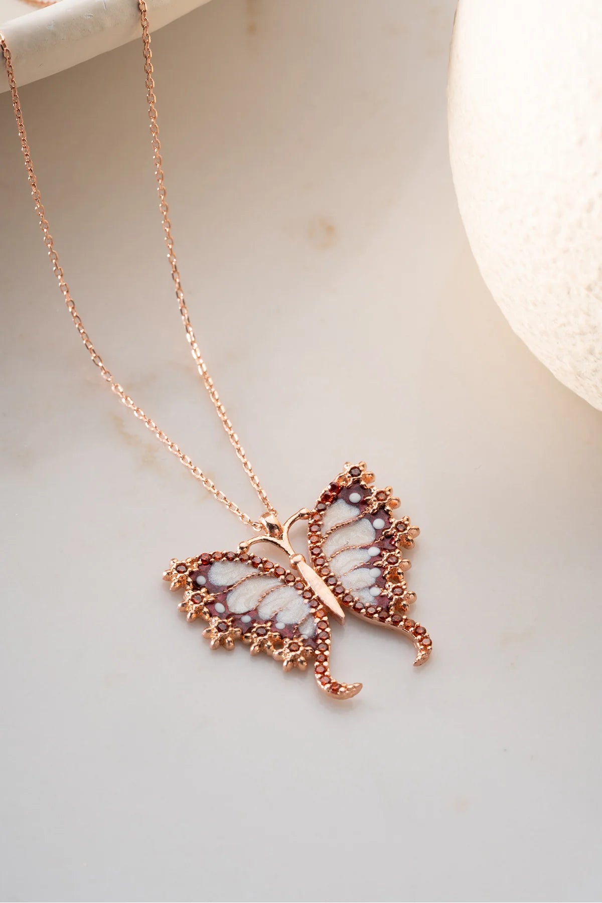 Mineli Kelebek 925 Ayar Rose Kaplama Gümüş Kolye – 4