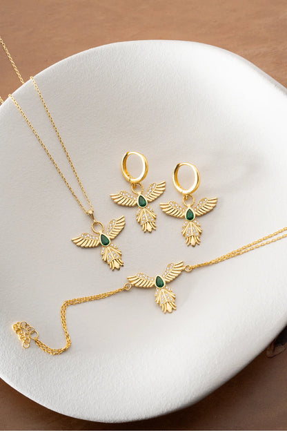 Anka Kuşu 925 Ayar Altın Kaplama Gümüş Set