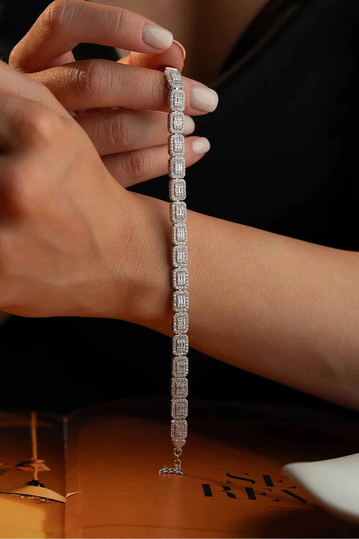 Baguette Stone-set Diamond 925 K Silver Bracelet