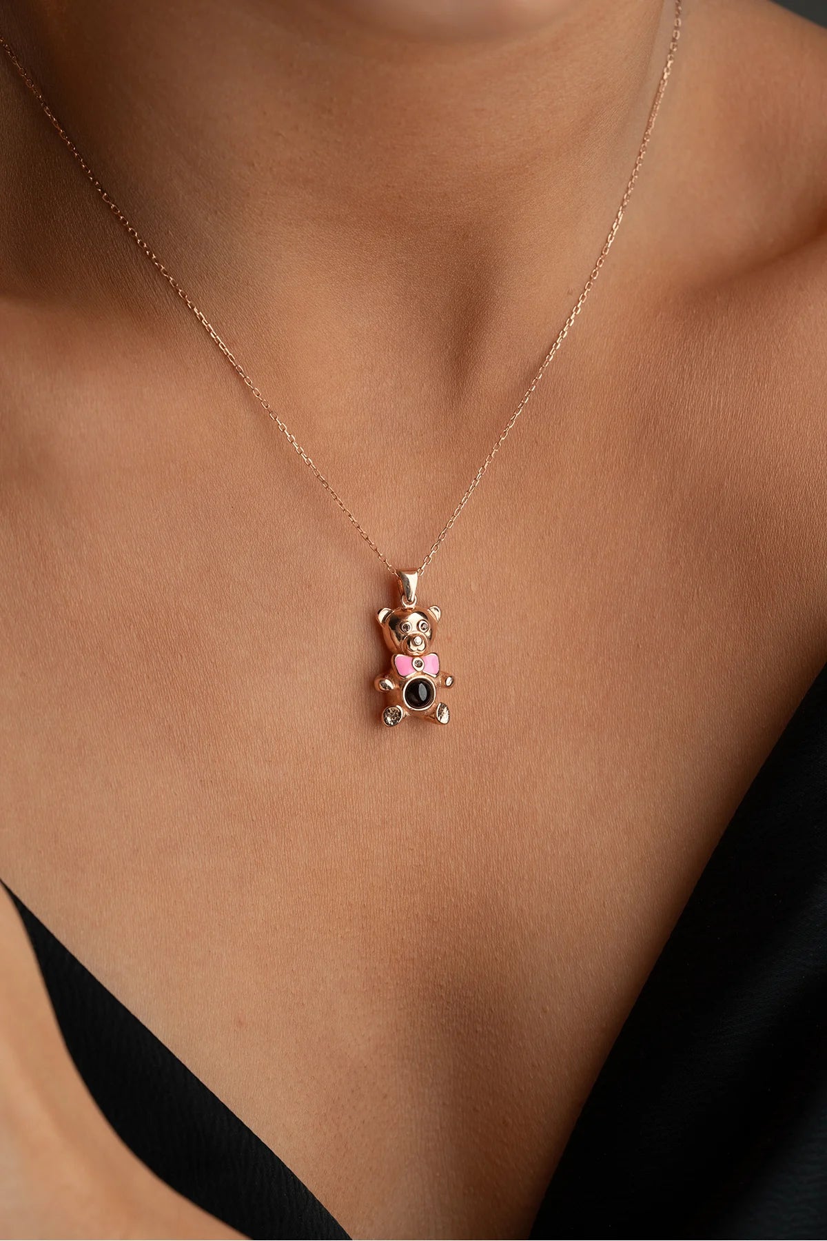 100 Dilde Seni Seviyorum Ayıcık 925 Ayar Rose Kaplama Gümüş Kolye