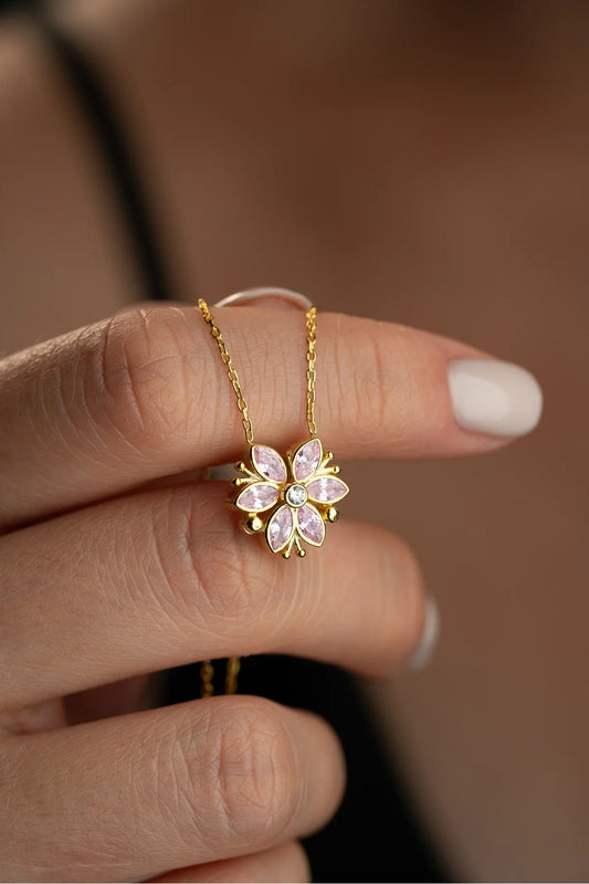 Mıknatıslı Taşlı Lotus 925 Ayar Altın Kaplama Gümüş Kolye – 3