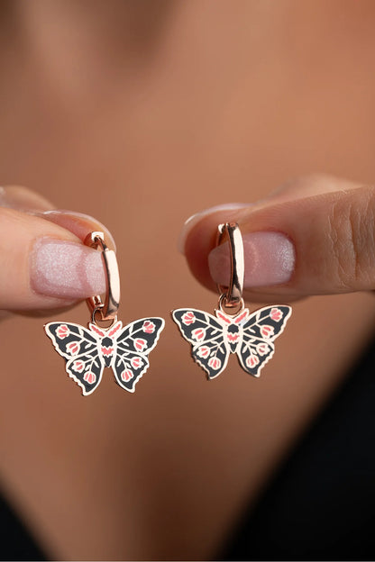 Mineli Kelebek 925 Ayar Rose Kaplama Gümüş Küpe – 4