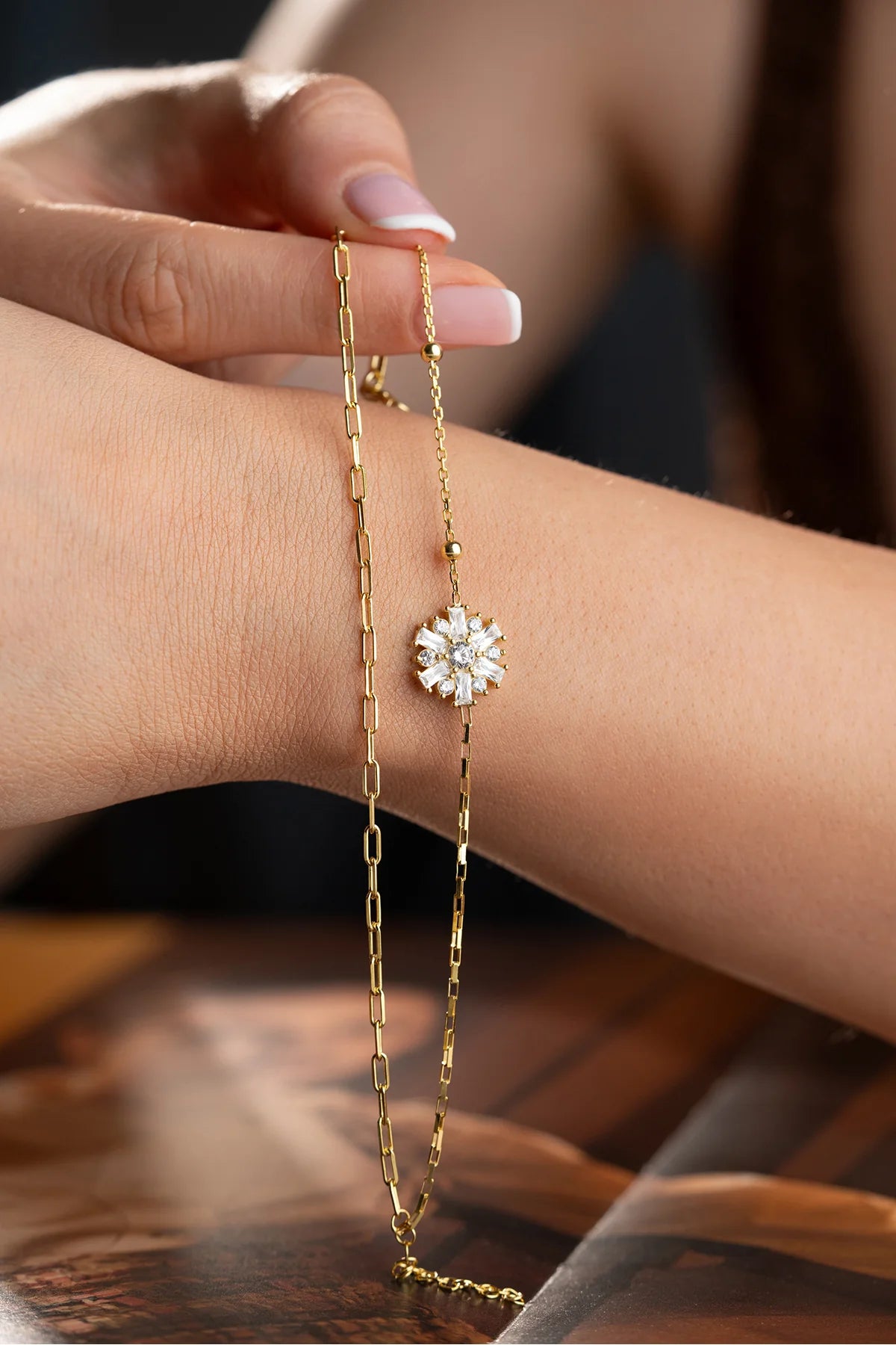 Snow Flake 925 K Gold Plated Silver Bracelet 2