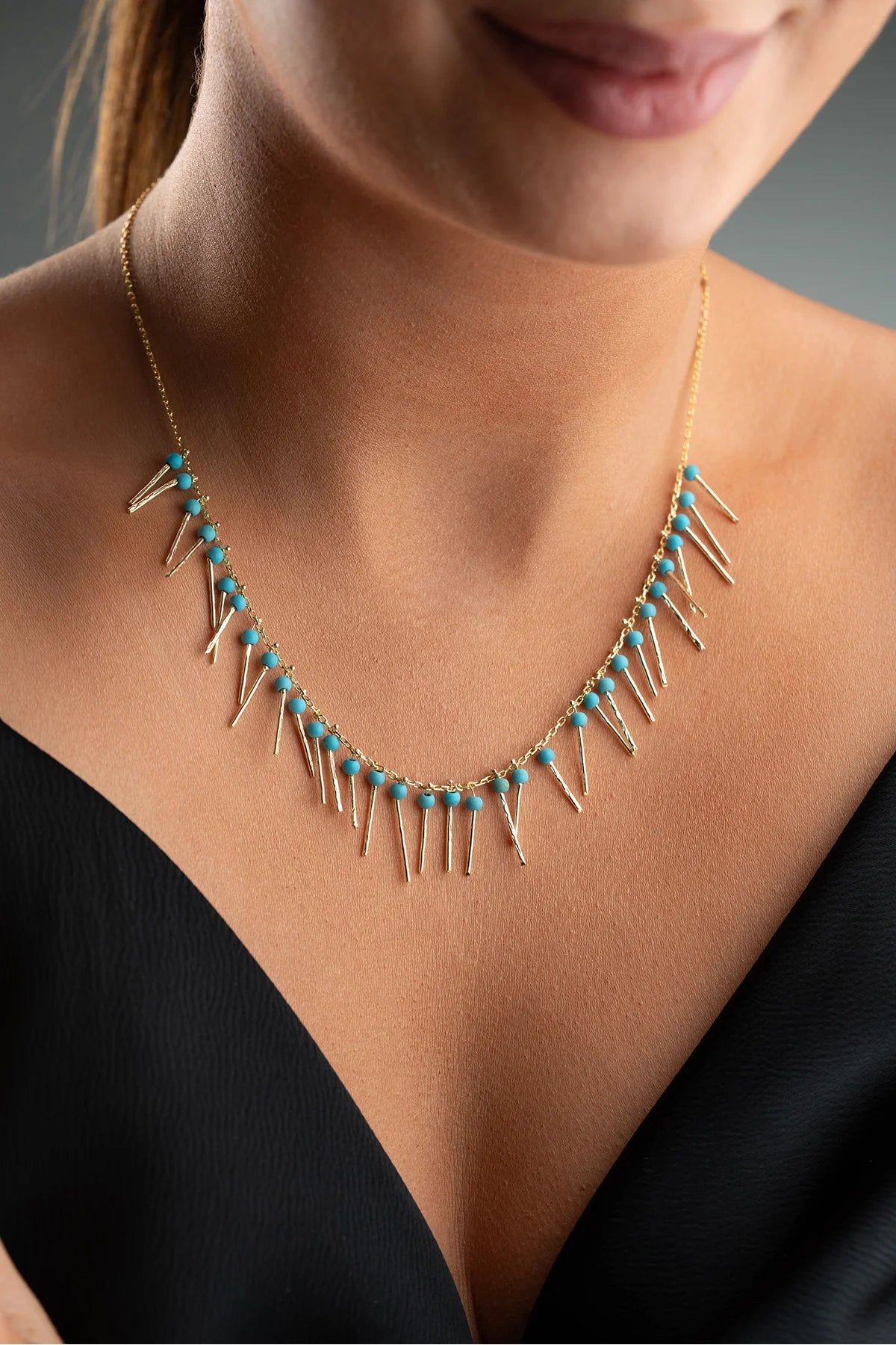 Taşlı Çubuk Model Trend 925 Ayar Altın Kaplama Gümüş Kolye