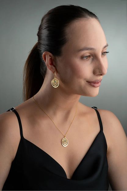 Halkalı Oval Taşlı 925 Ayar Altın Kaplama Gümüş Set
