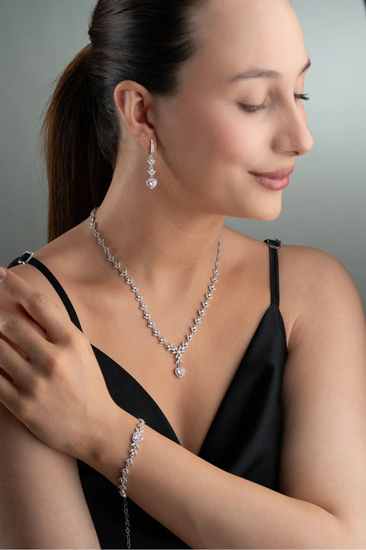 Zirkon Taşlı Yapraklı Kalpli 925 Ayar Gümüş Set – 2