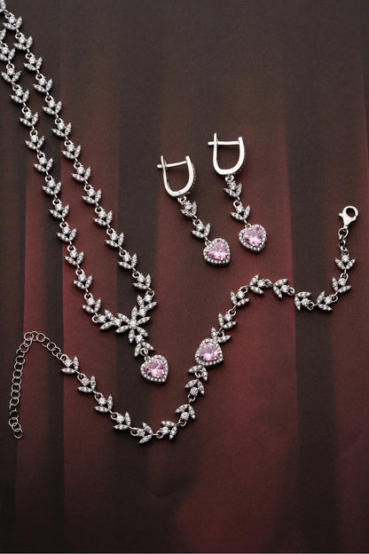 Zirkon Taşlı Yapraklı Kalpli 925 Ayar Gümüş Set – 2