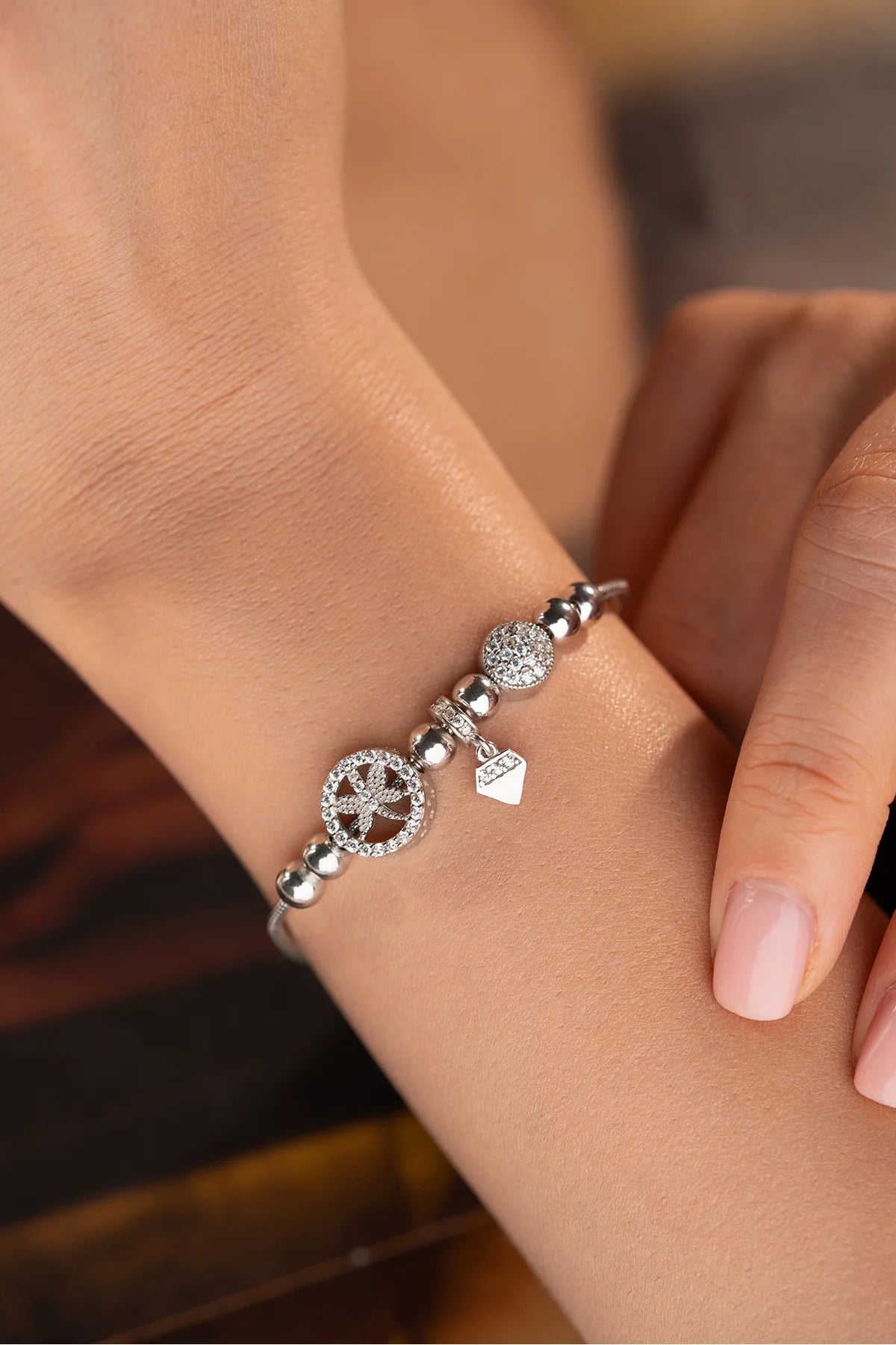 Dangle Stone-set Dragonfly 925 K Silver Bracelet