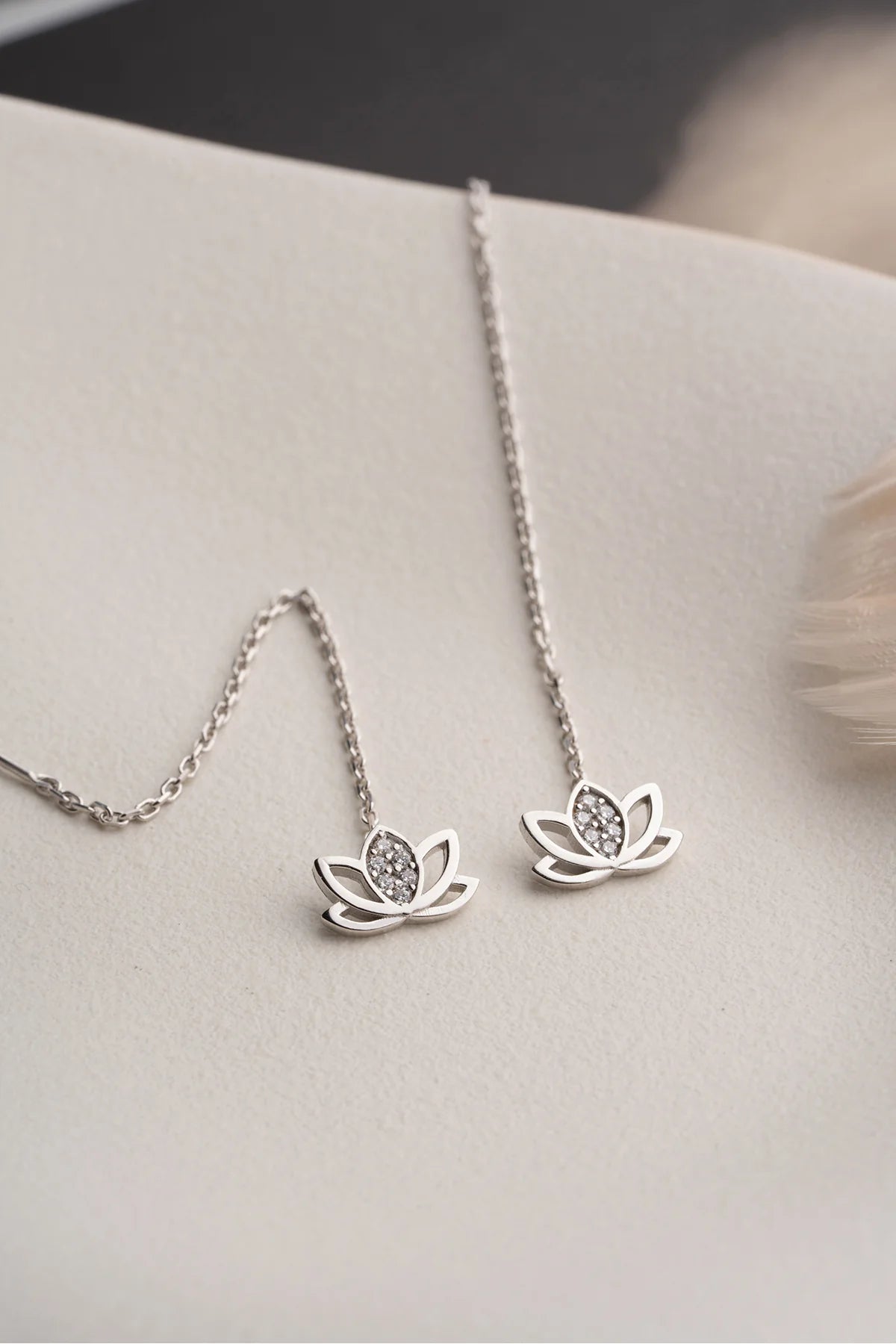 Sallantılı Lotus Çiçeği 925 Ayar Gümüş Küpe