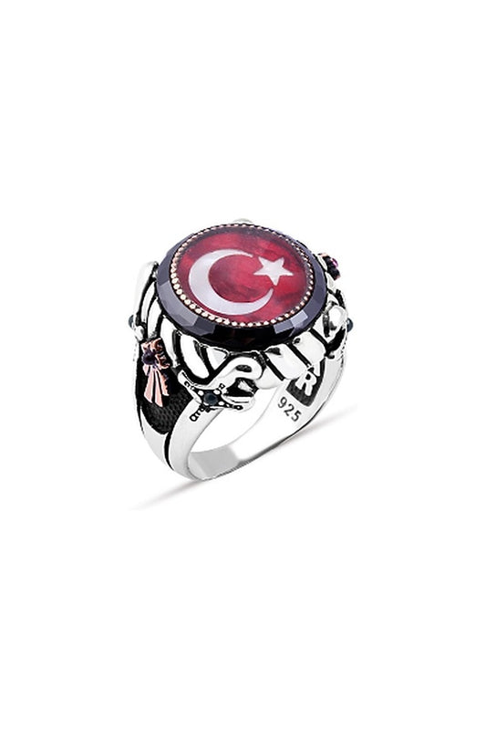 Ortası Mineli Türk Bayrağı Kenarı Çember Taşlı Erkek