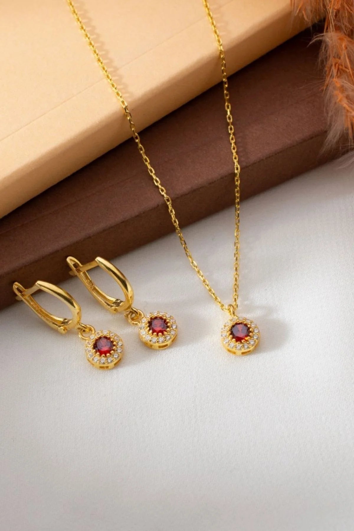 Taşlı 925 Ayar Altın Kaplama Gümüş Set – 2