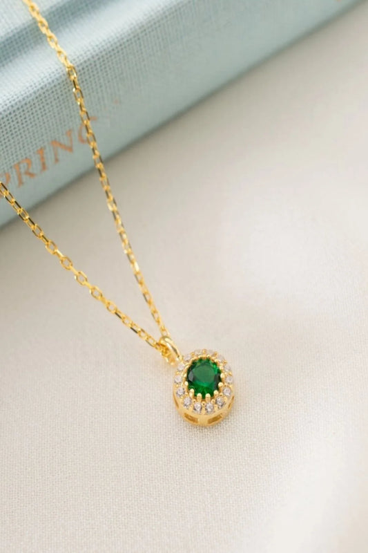Mayıs Ayı Doğum Taşı (Emerald) 925 Ayar Altın Kaplama Gümüş Kolye