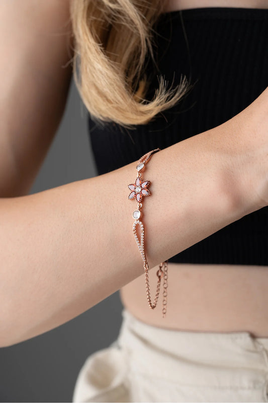 Lotus Çiçeği 925 Ayar Rose Kaplama Gümüş Bileklik