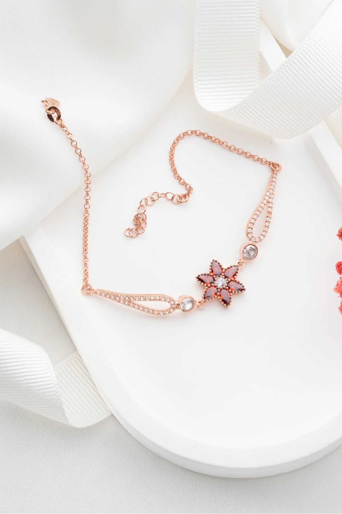Lotus Çiçeği 925 Ayar Rose Kaplama Gümüş Bileklik