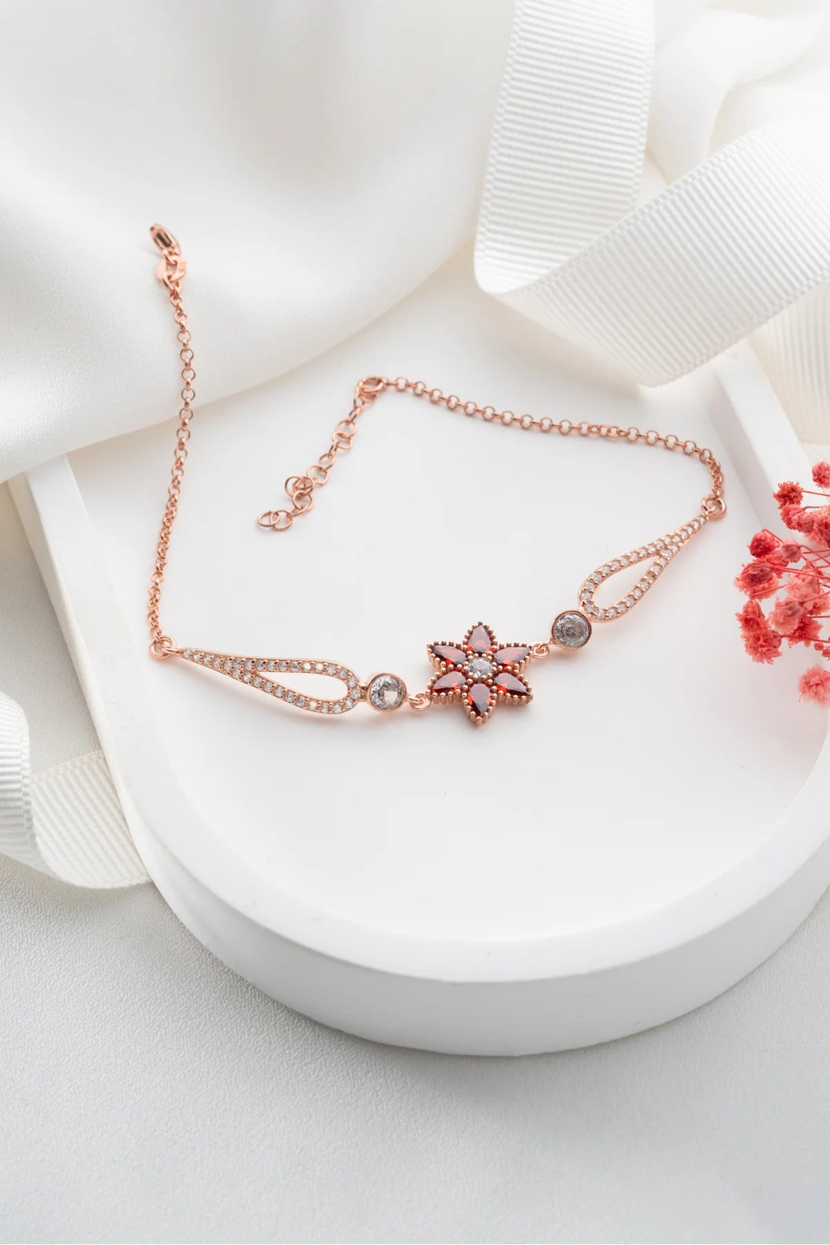 Lotus Çiçeği 925 Ayar Rose Kaplama Gümüş Bileklik