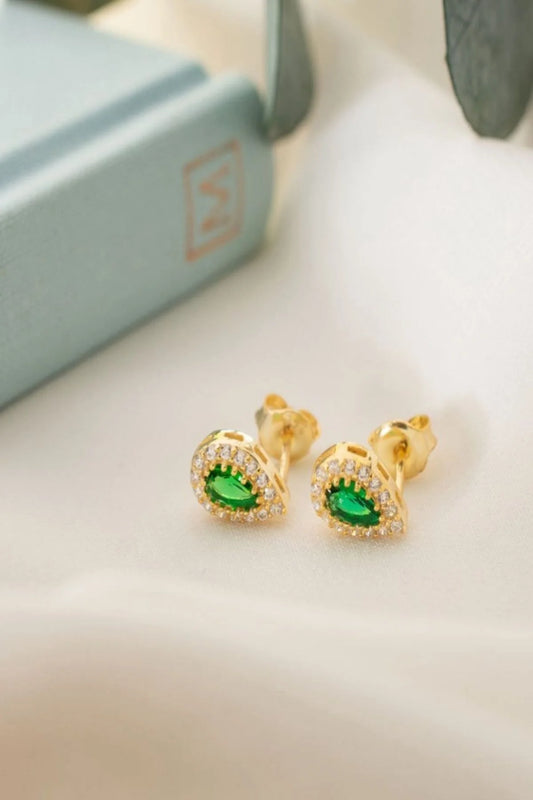 Mayıs Ayı Doğum Taşı (Emerald) Damla 925 Ayar Altın Kaplama Gümüş Küpe