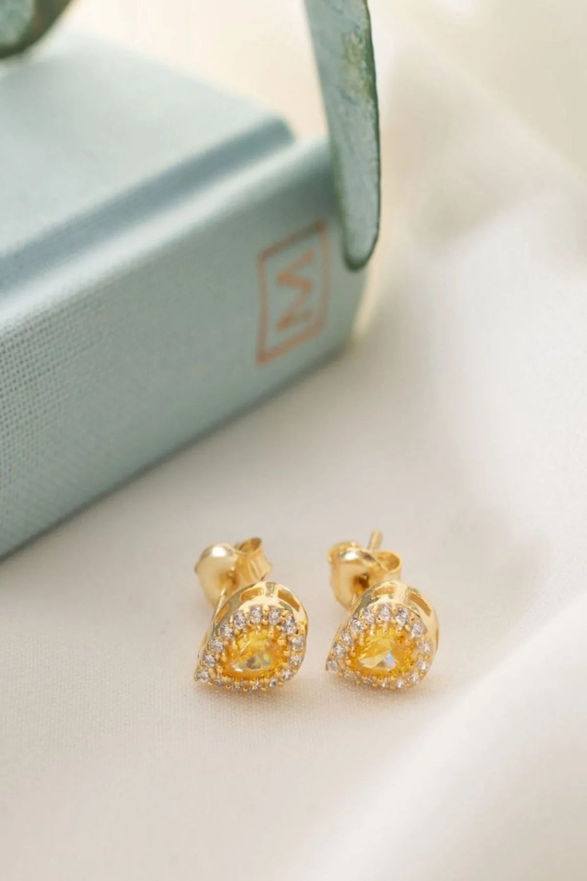 Kasım Ayı Doğum Taşı (Citrine) Damla 925 Ayar Altın Kaplama Gümüş Küpe