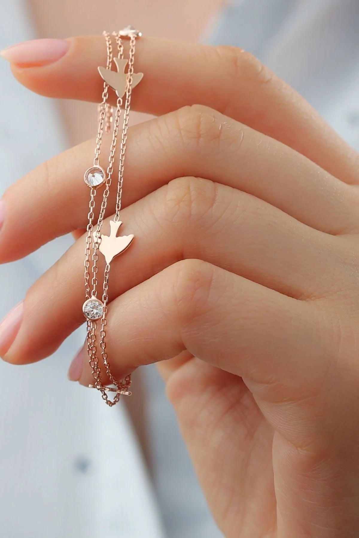 Kuş Figürlü Trend 925 Ayar Rose Kaplama Gümüş Bileklik
