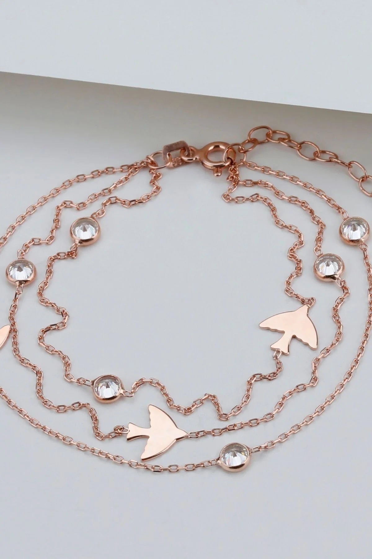 Kuş Figürlü Trend 925 Ayar Rose Kaplama Gümüş Bileklik