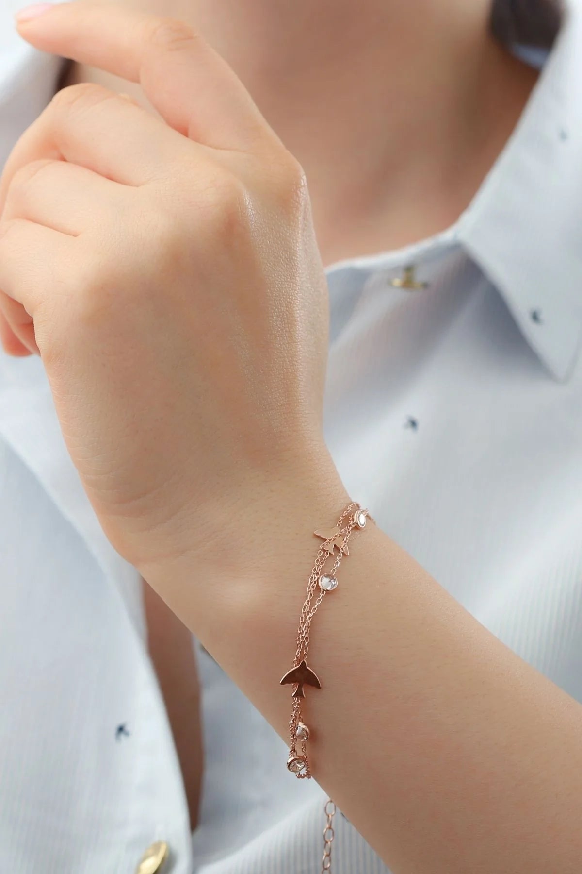Kuş Figürlü Trend 925 Ayar Rose Kaplama Gümüş Bileklik