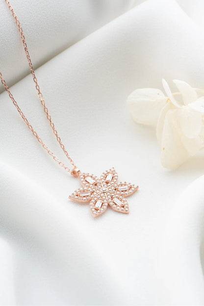 Baget Taşlı 925 Ayar Rose Kaplama Gümüş Kolye – 2