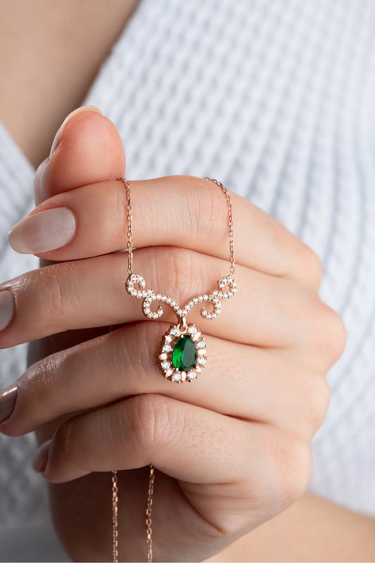 Elmas Montür Damla Model 925 Ayar Rose Kaplama Gümüş Kolye