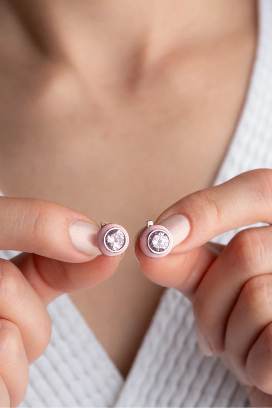 Minik Taşlı 925 Ayar Rose Kaplama Gümüş Küpe