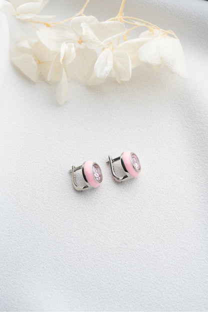 Minik Taşlı 925 Ayar Rose Kaplama Gümüş Küpe