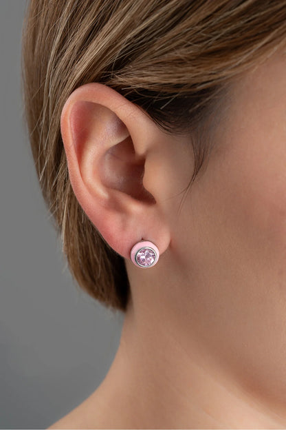 Minik Taşlı 925 Ayar Rose Kaplama Gümüş Küpe