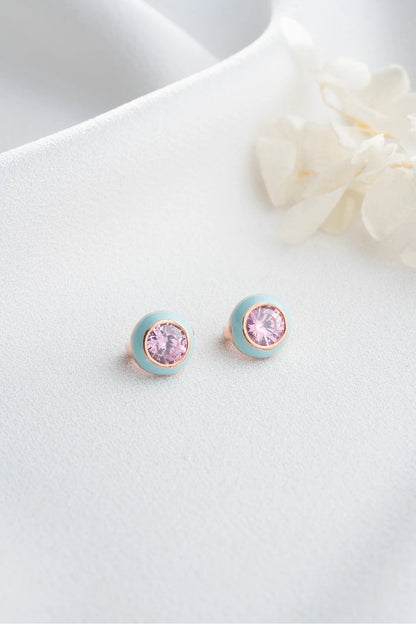 Minik Taşlı 925 Ayar Rose Kaplama Gümüş Küpe