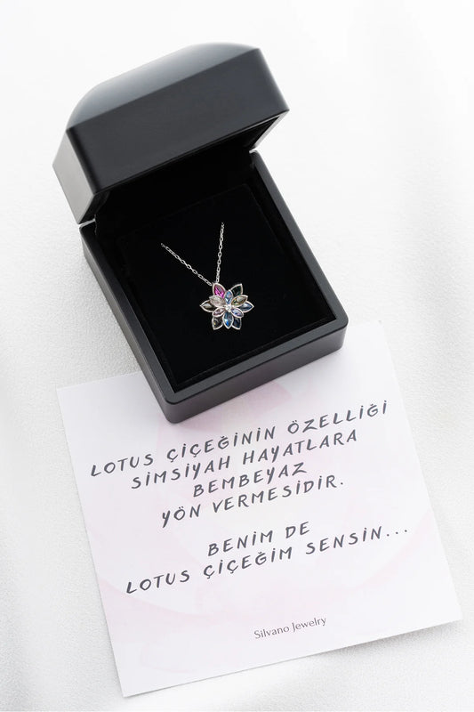 Renkli Lotus 925 Ayar Gümüş Kolye