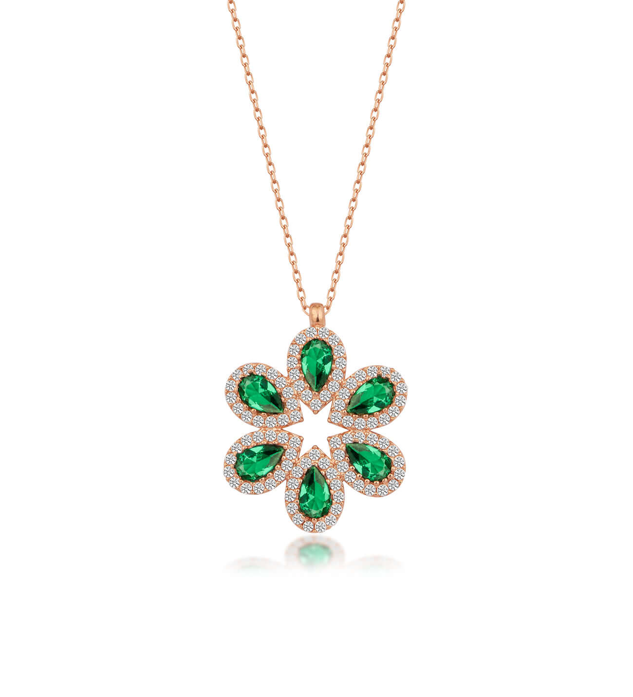 Yeşil Zirkon Taşlı 925 Ayar Gümüş Çiçekli Kolye - ÖzelSen