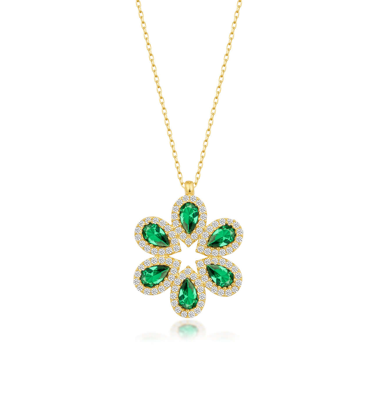 Yeşil Zirkon Taşlı 925 Ayar Gümüş Çiçekli Kolye - ÖzelSen