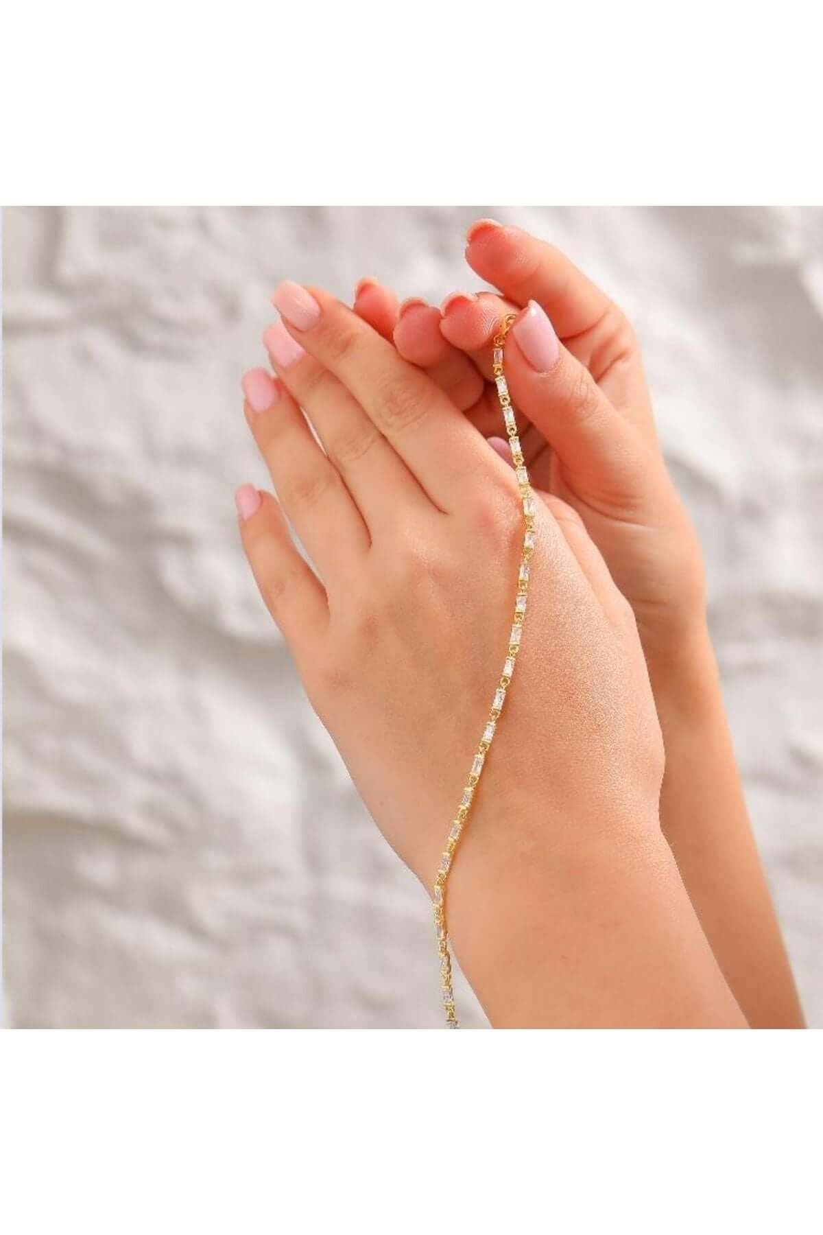 Baget Taşlı 925 Ayar Gümüş Su Yolu Bileklik - ÖzelSen