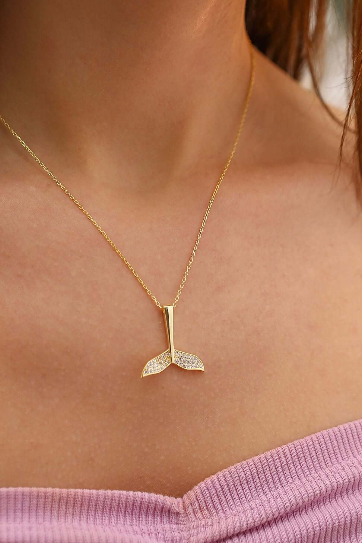 Deniz Esintili 925 Ayar Gümüş Balık Kuyruğu Kolye - ÖzelSen