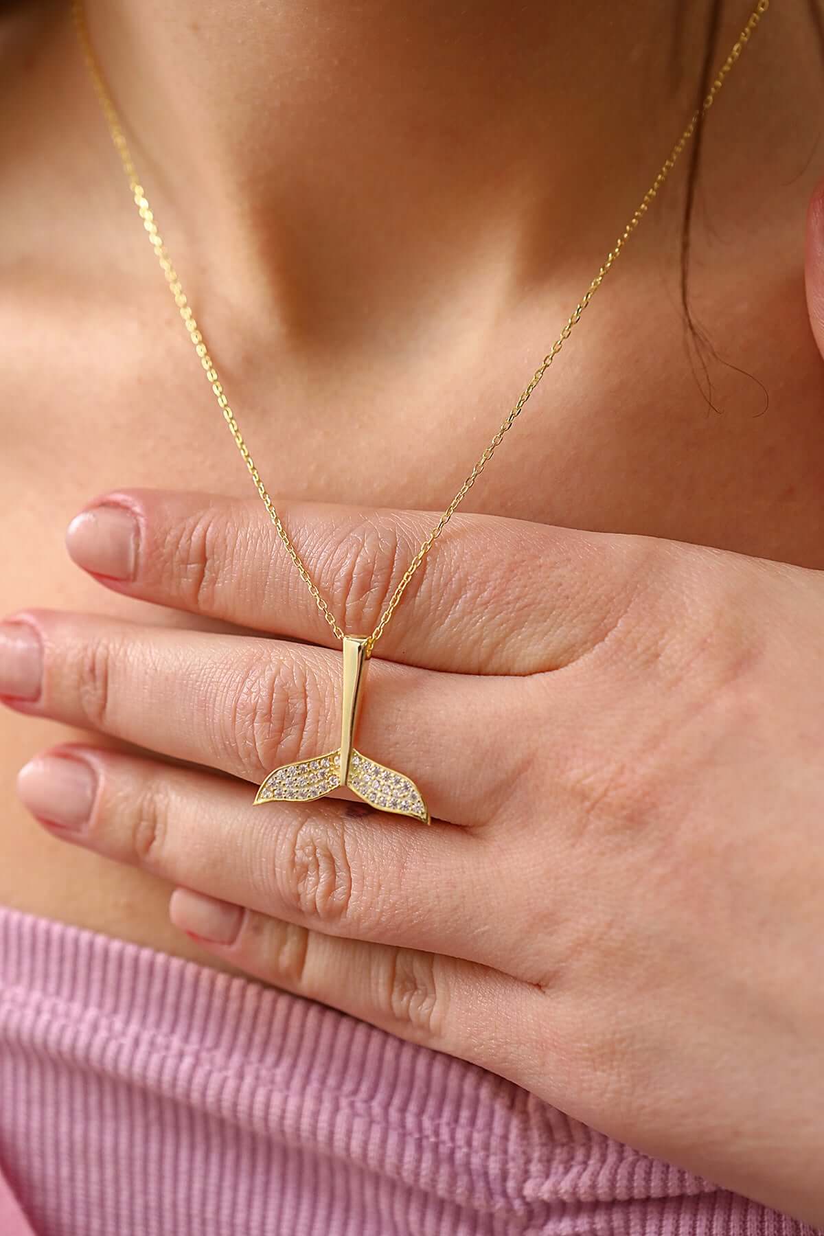 Deniz Esintili 925 Ayar Gümüş Balık Kuyruğu Kolye - ÖzelSen