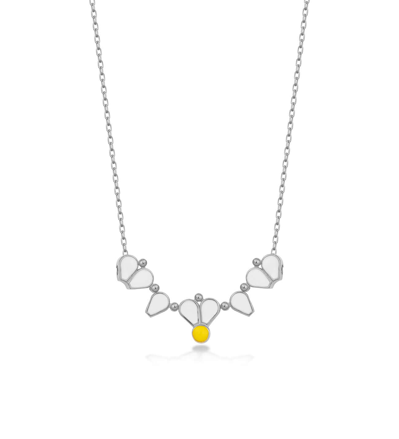 Beyaz Mineli 925 Ayar Gümüş Papatya Kolye - ÖzelSen