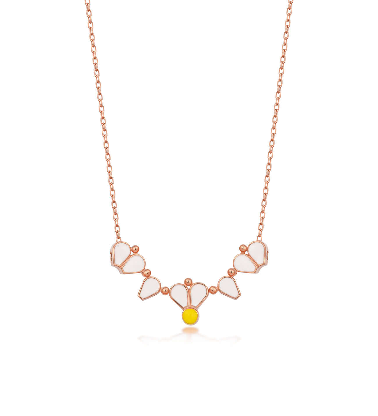 Beyaz Mineli 925 Ayar Gümüş Papatya Kolye - ÖzelSen